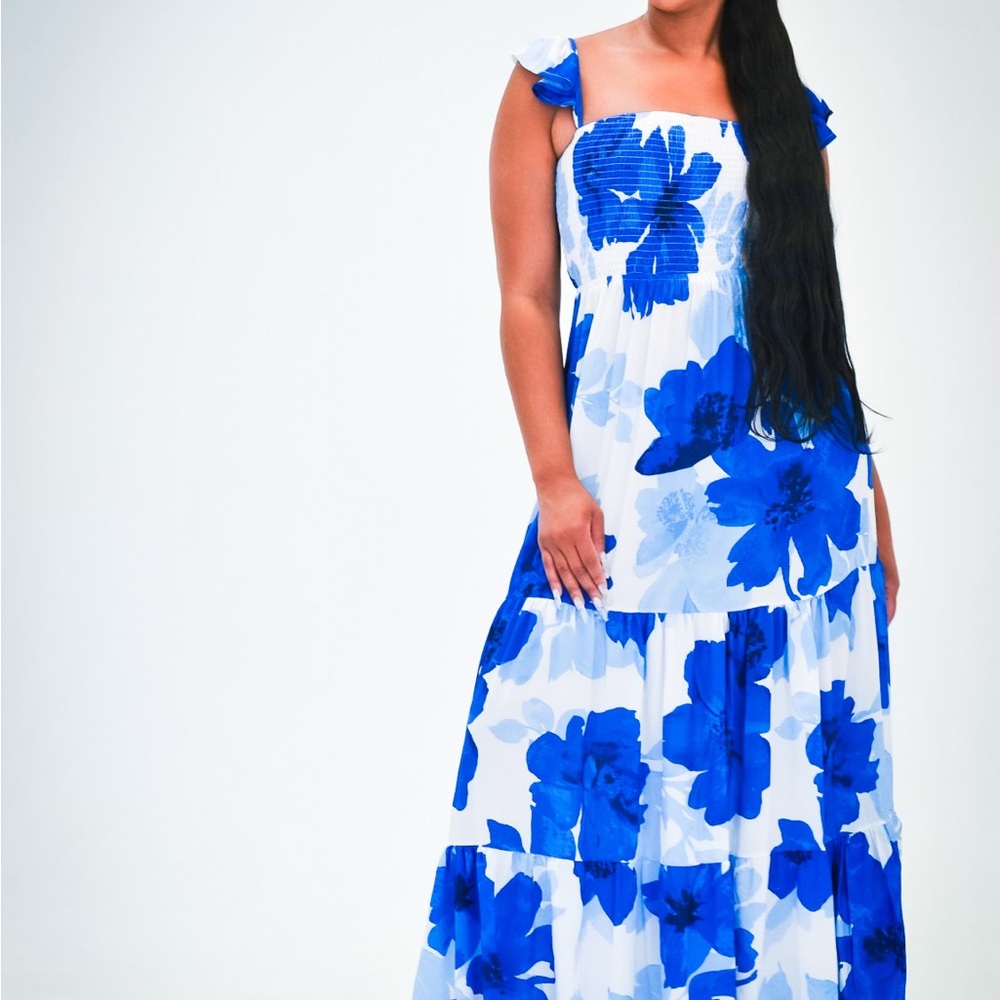 Floral Blue and White Maxi Dress
